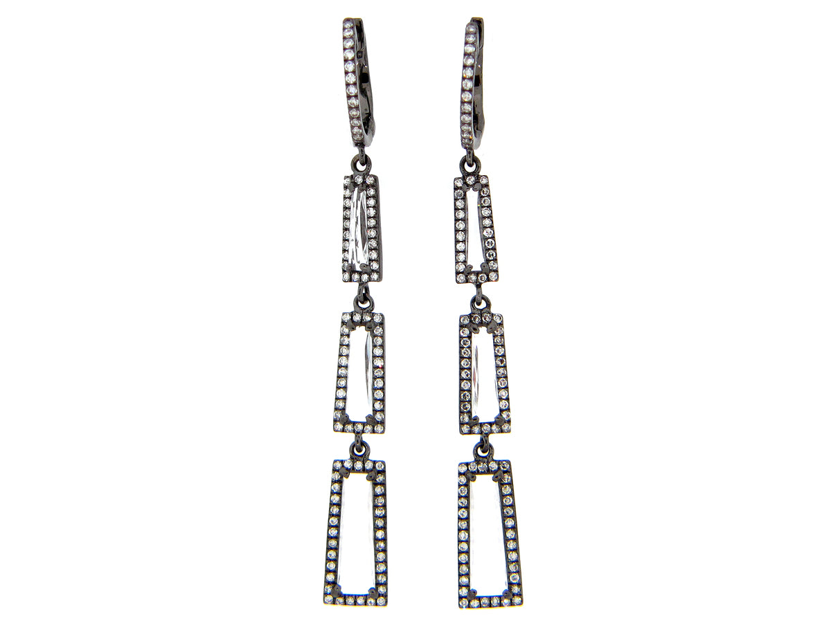 WHITE TOPAZ & DIAMOND EARRING, 14K BLACK FINISH (H)