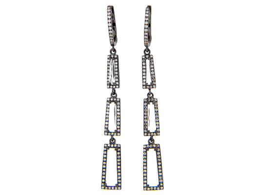 WHITE TOPAZ & DIAMOND EARRING, 14K BLACK FINISH (H)