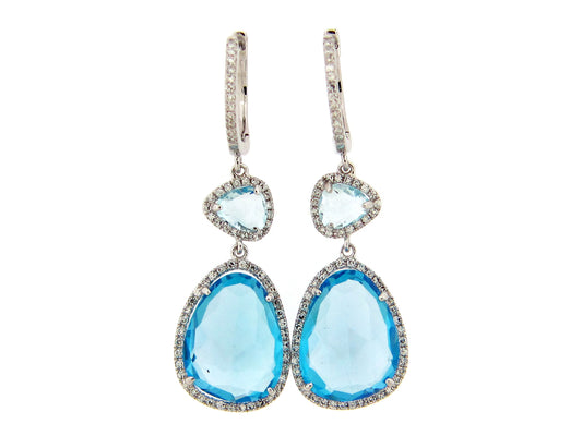 Swiss Sky Blue Topaz Diamond Earring, 14kw (R)