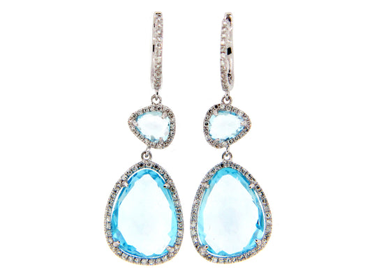 BLUE TOPAZ & DIAMOND EARRING, 14KW (R)