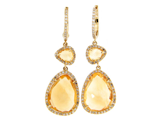 CITRINE & DIAMOND EARRING, 14KY (N)