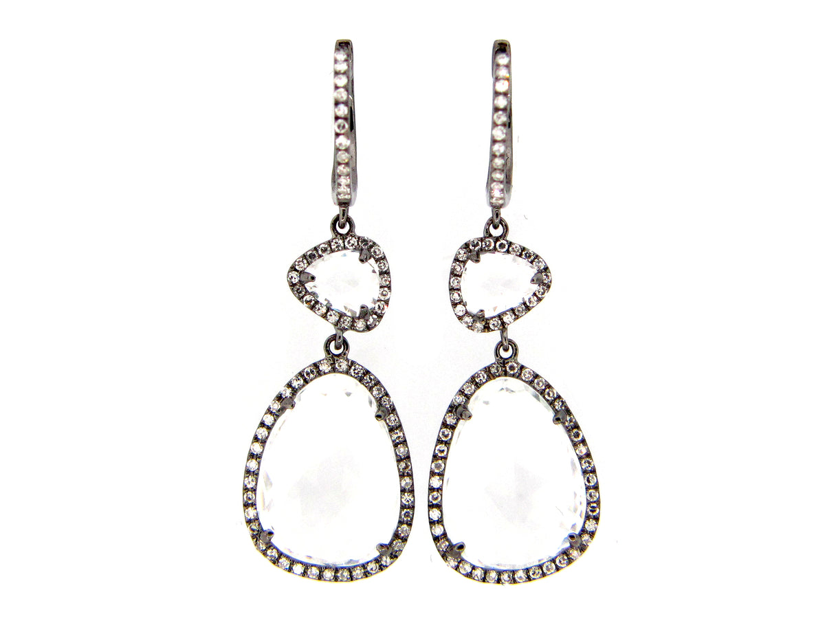 WHITE TOPAZ & DIAMOND EARRING, 14K BLACK FINISH, (H)