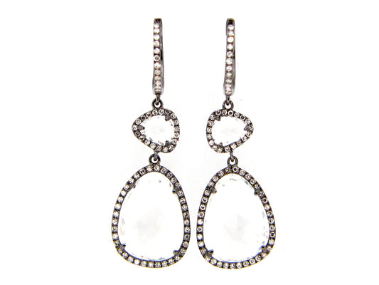 WHITE TOPAZ & DIAMOND EARRING, 14K BLACK FINISH, (H)