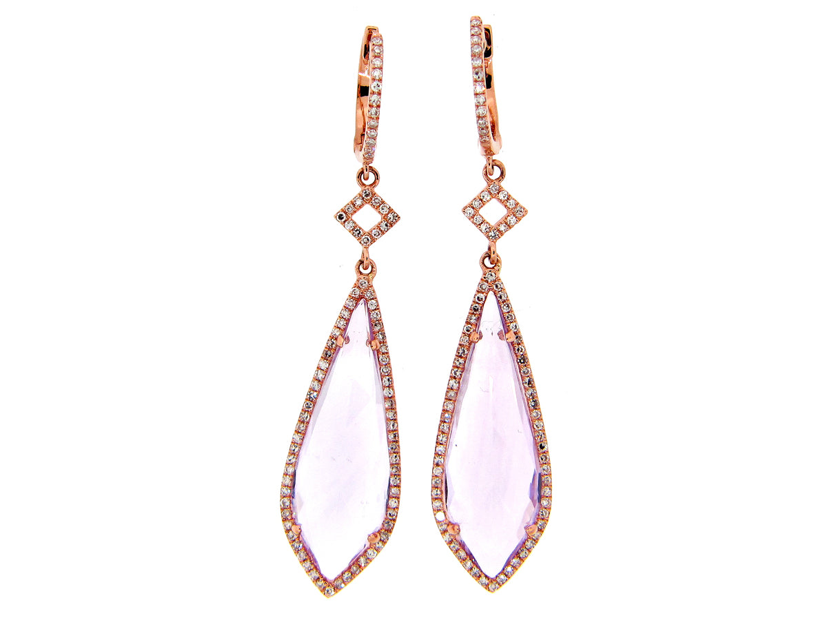 PINK AMETHYST & DIAMOND EARRING, 14KR (H)