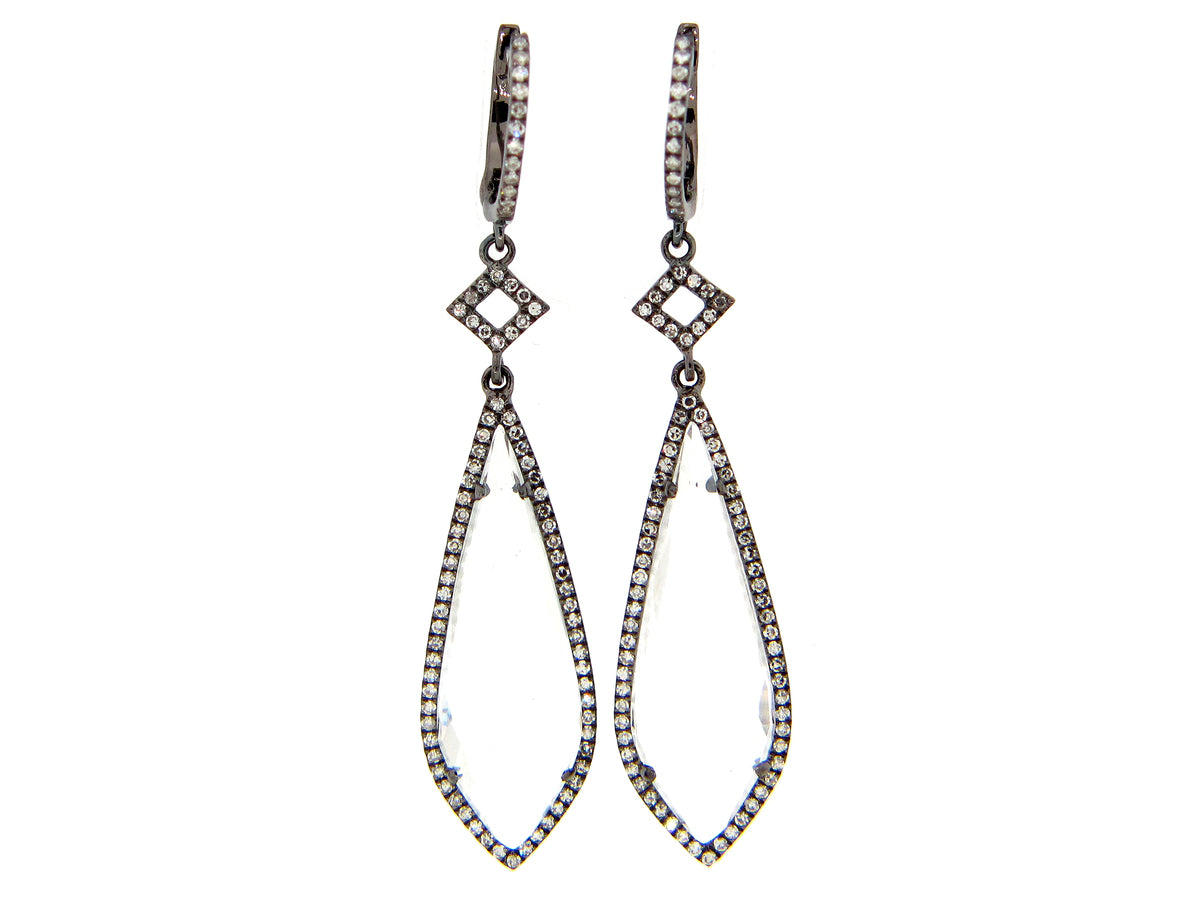 WHITE TOPAZ & DIAMOND EARRING, 14K BLACK FINISH (H)