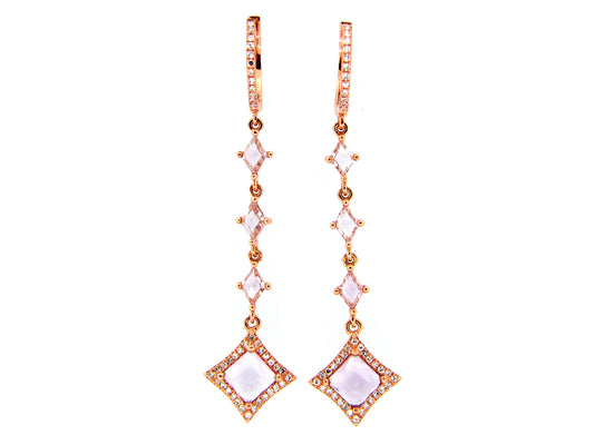PINK AMETHYST & DIAMOND EARRING, 14KR (H)