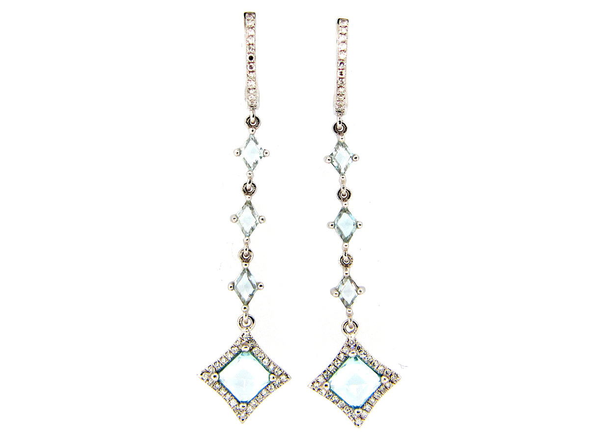 BLUE TOPAZ & DIAMOND EARRING, 14KW (R)