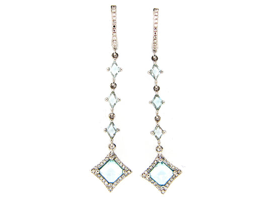 BLUE TOPAZ & DIAMOND EARRING, 14KW (R)