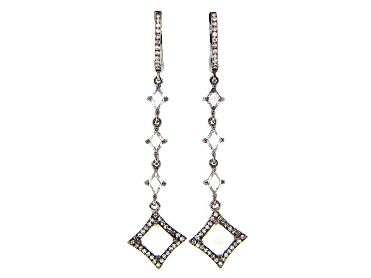 WHITE TOPAZ & DIAMOND EARRING, 14K BLACK FINISH, (H)