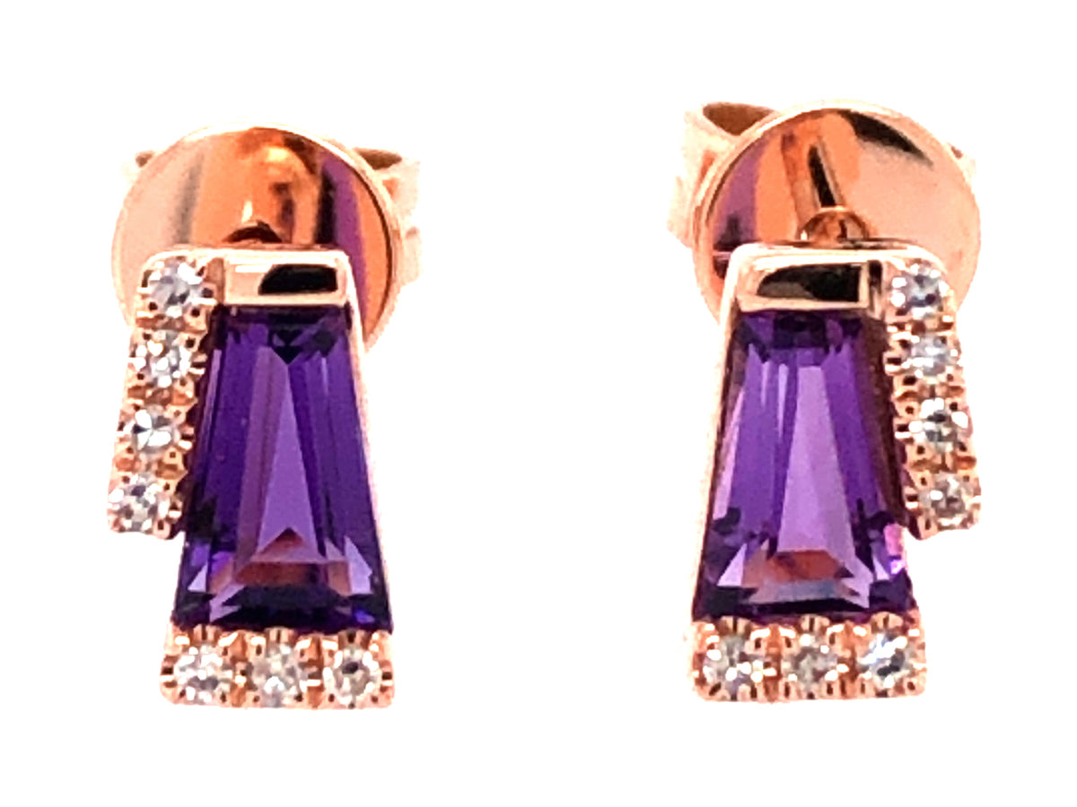 AMETHYST TAPERED BAGUETTE & DIAMOND STUD EARRING