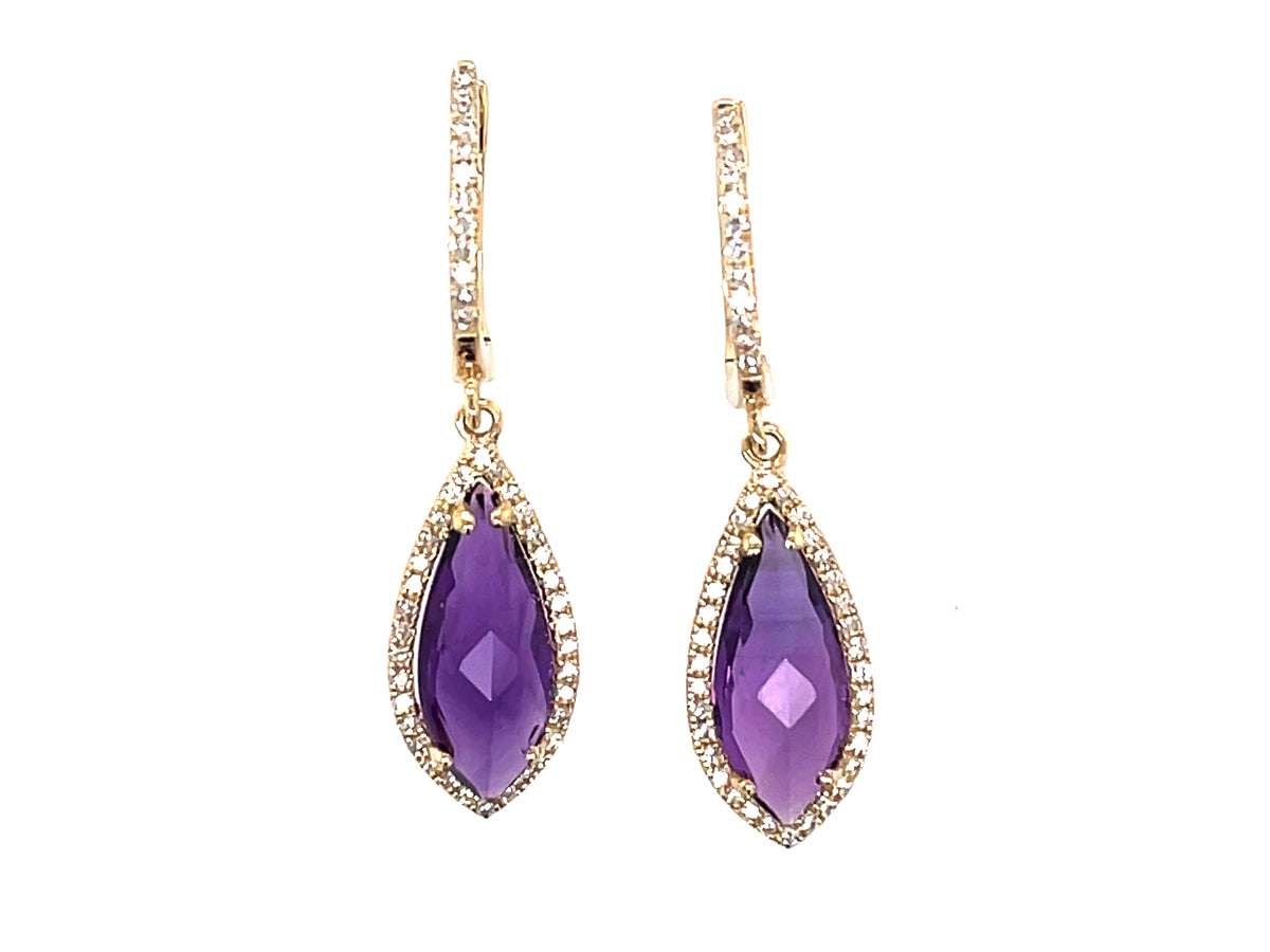 AMETHYST & DIAMOND EARRING, 14KY (H)