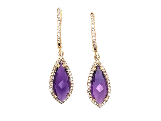 AMETHYST & DIAMOND EARRING, 14KY (H)