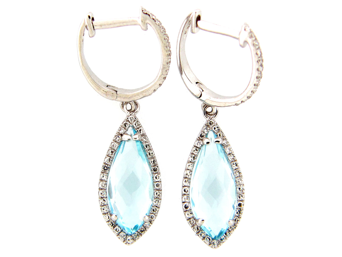 BLUE TOPAZ & DIAMOND EARRING, 14KW (R)