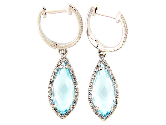 BLUE TOPAZ & DIAMOND EARRING, 14KW (R)