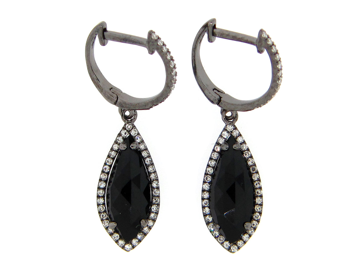 BLACK ONYX & DIAMOND EARRING, 14K BLACK FINISH (D)