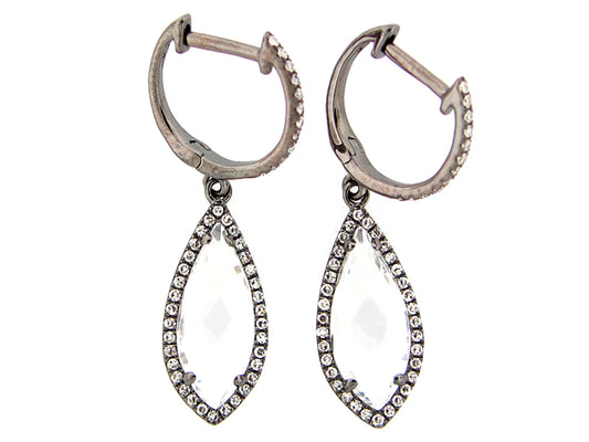 WHITE TOPAZ & DIAMOND EARRING, 14K BLACK FINISH, (H)
