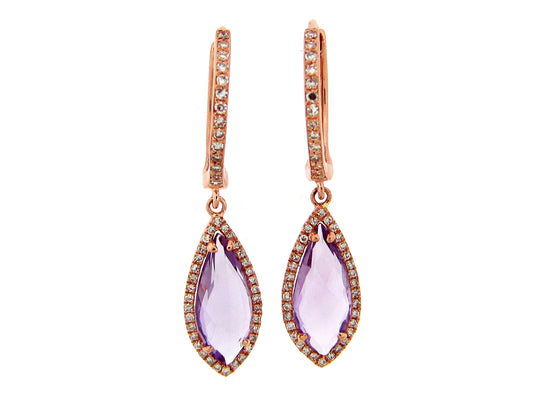AMETHYST & 15MM DIAMOND EARRING, 14KR (H)