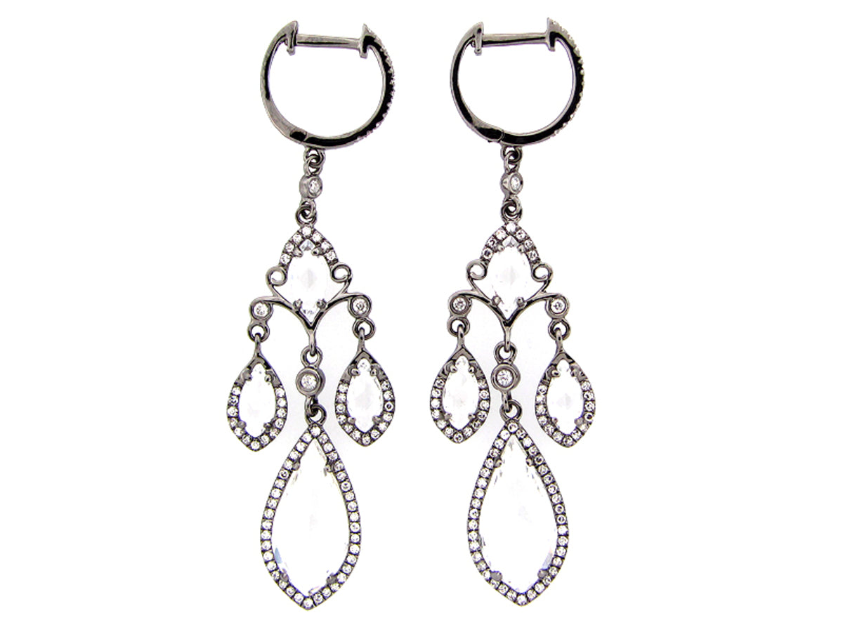 WHITE TOPAZ & DIAMOND EARRING,  14K BLACK FINISH, (H)