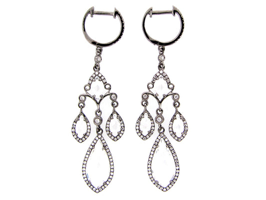 WHITE TOPAZ & DIAMOND EARRING,  14K BLACK FINISH, (H)