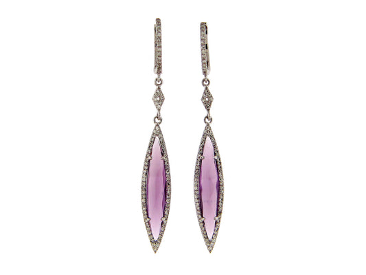 AMETHYST & DIAMOND EARRING, 18KW (H)