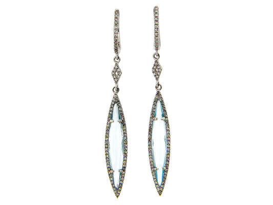 BLUE TOPAZ & DIAMOND EARRING, 14KW (H)
