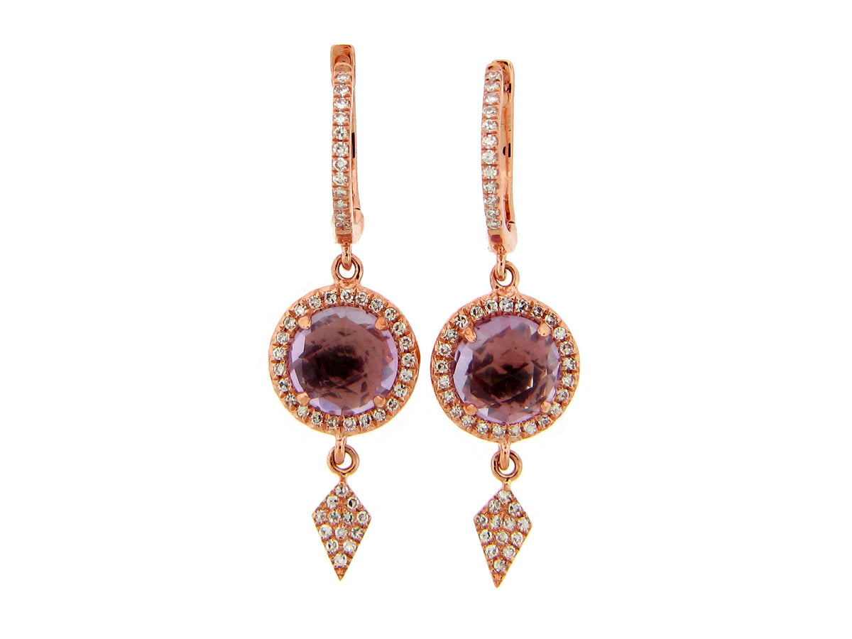 PINK AMETHYST & DIAMOND KITE CHARM EARRING, 14KR (H)