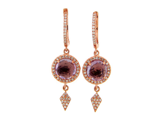 PINK AMETHYST & DIAMOND KITE CHARM EARRING, 14KR (H)