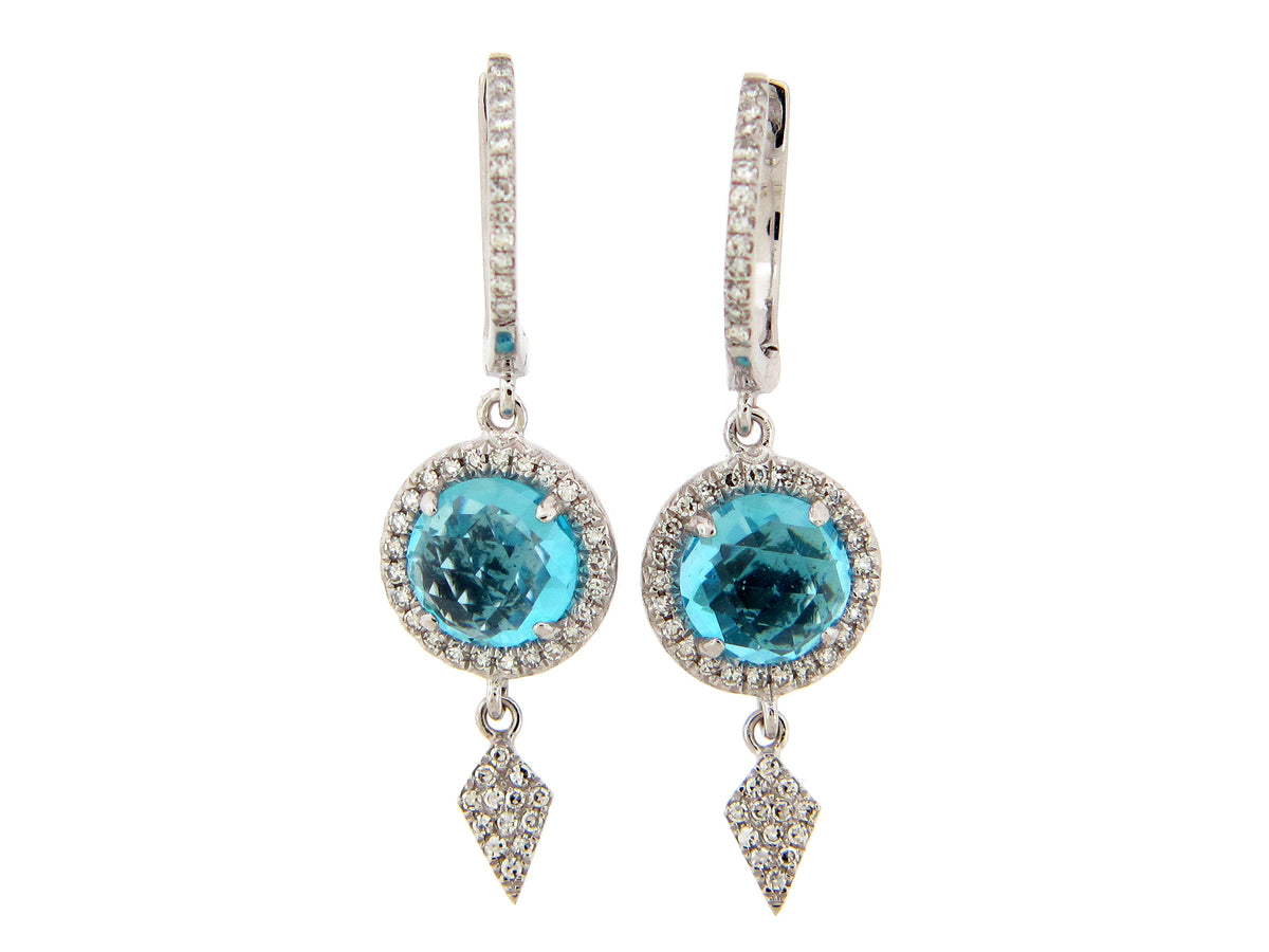 SWISS BLUE TOPAZ & DIAMOND KITE CHARM EARRING, 14KW (R)