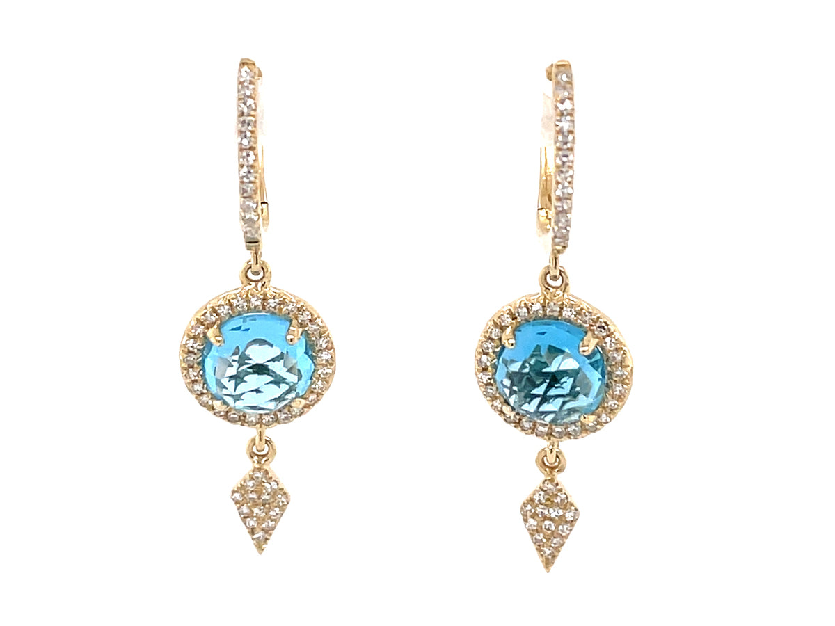 SWISS BLUE TOPAZ & DIAMOND KITE CHARM EARRING, 14KY (R)