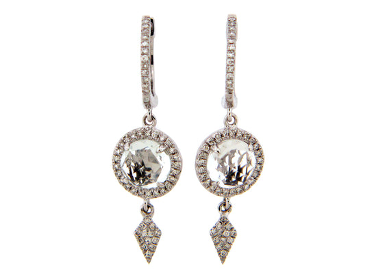 WHITE TOPAZ & DIAMOND KITE CHARM EARRING, 14KW (H)