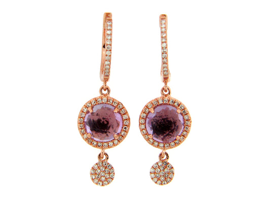 PINK AMETHYST & DIAMOND DISC CHARM EARRING, 14KR (H)