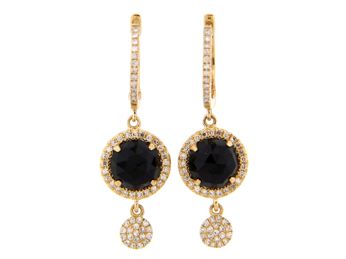 BLACK ONYX & DIAMOND DISC CHARM EARRING, 14KY (D)