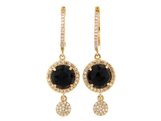 BLACK ONYX & DIAMOND DISC CHARM EARRING, 14KY (D)