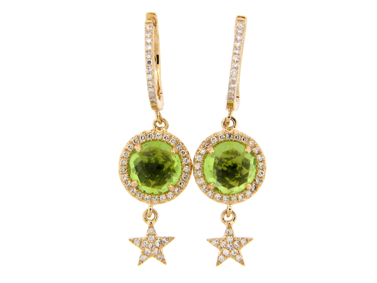 PERIDOT & DIAMOND STAR CHARM EARRING, 14KY (N)