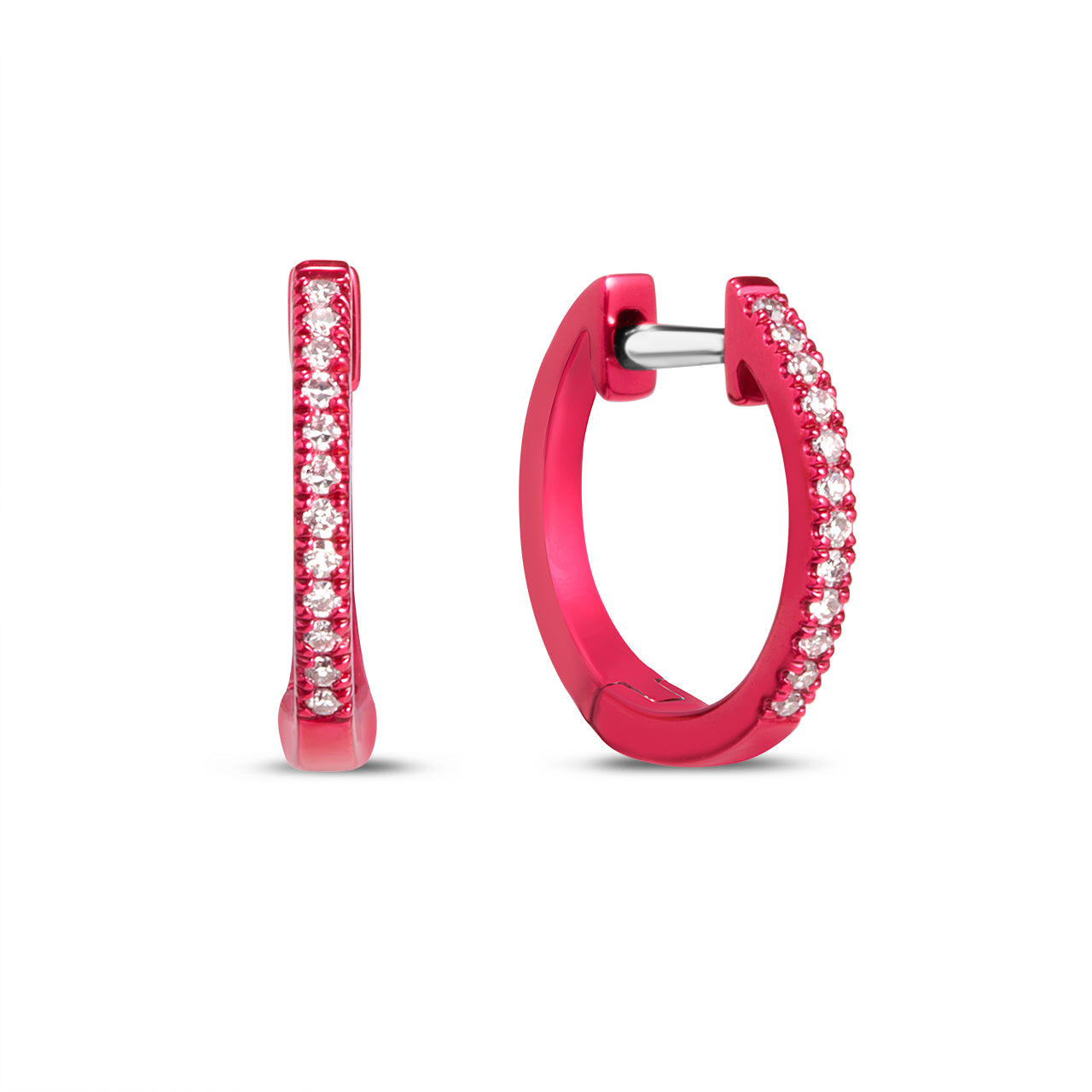 Diamond Classic Slim Huggie Earring, Neon Red