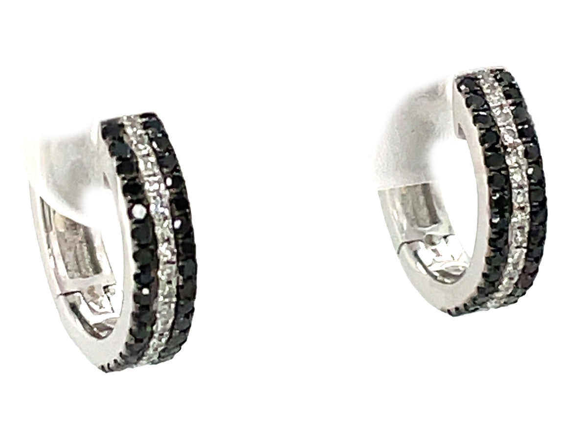 BLACK & WHITE DIAMOND PAVE 3 ROW STRIPED HUGGY EARRING