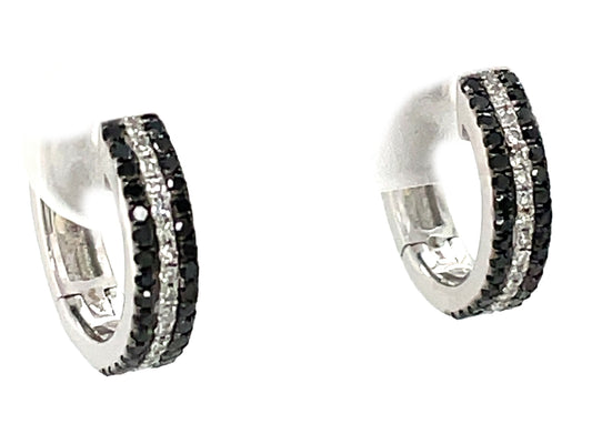 BLACK & WHITE DIAMOND PAVE 3 ROW STRIPED HUGGY EARRING