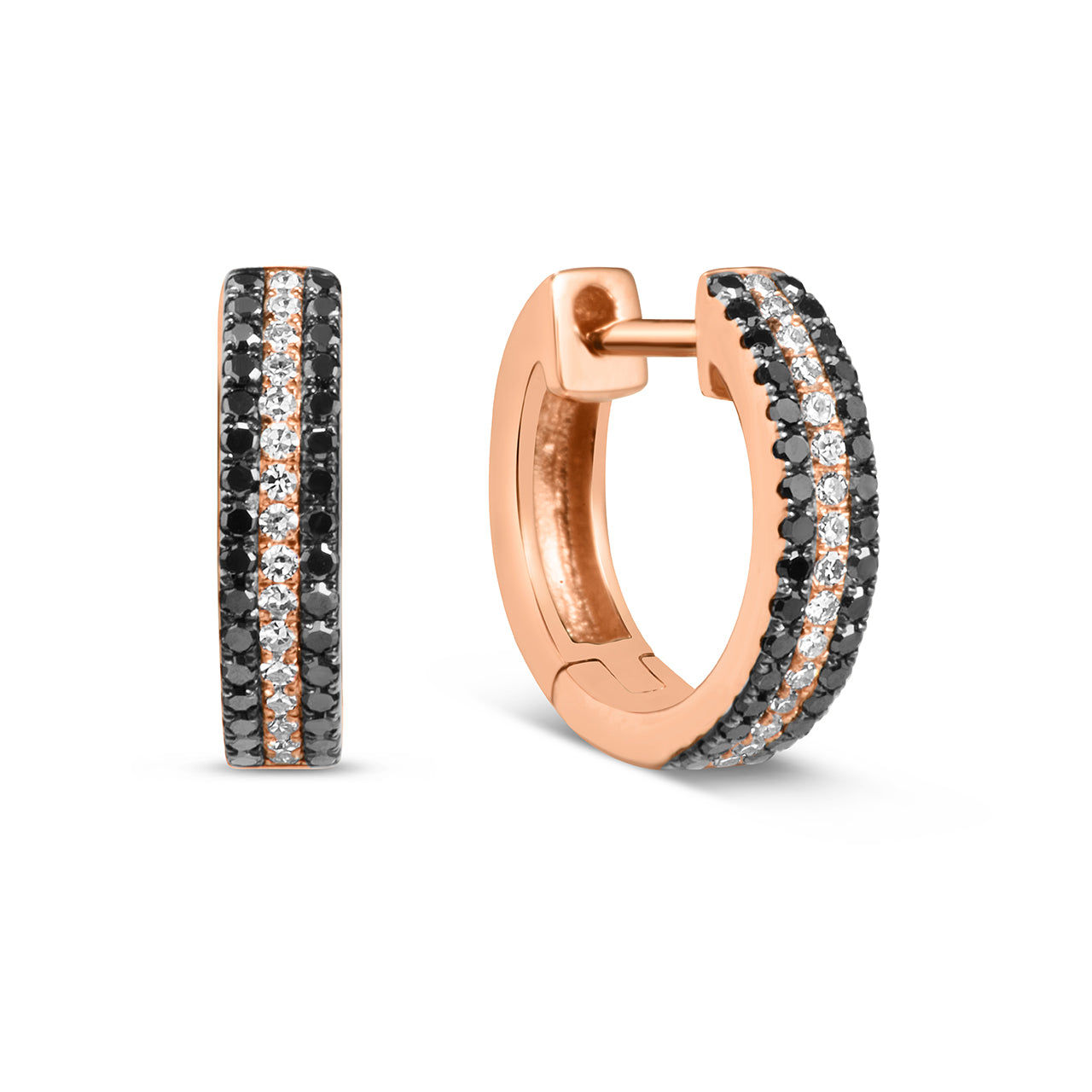 Black & White Diamond Pave 3 Row Huggie Earrings