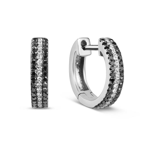 Black & White Diamond Pave 3 Row Huggie Earrings