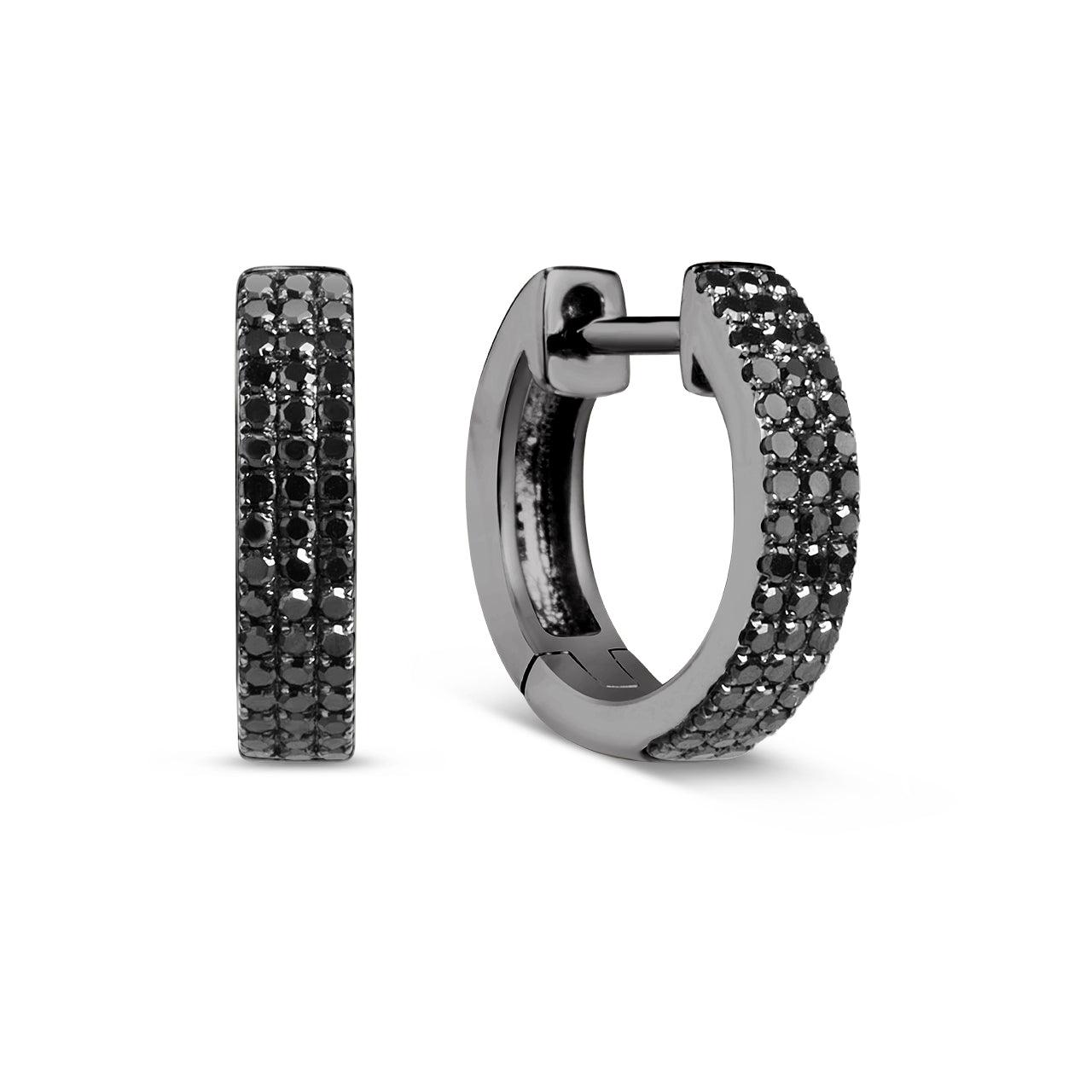 Black Diamond Pave 3 Row Huggie Earring