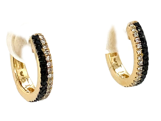 BLACK & WHITE DIAMOND 2 ROW STRIPED 12.7MM HUGGY EARRING