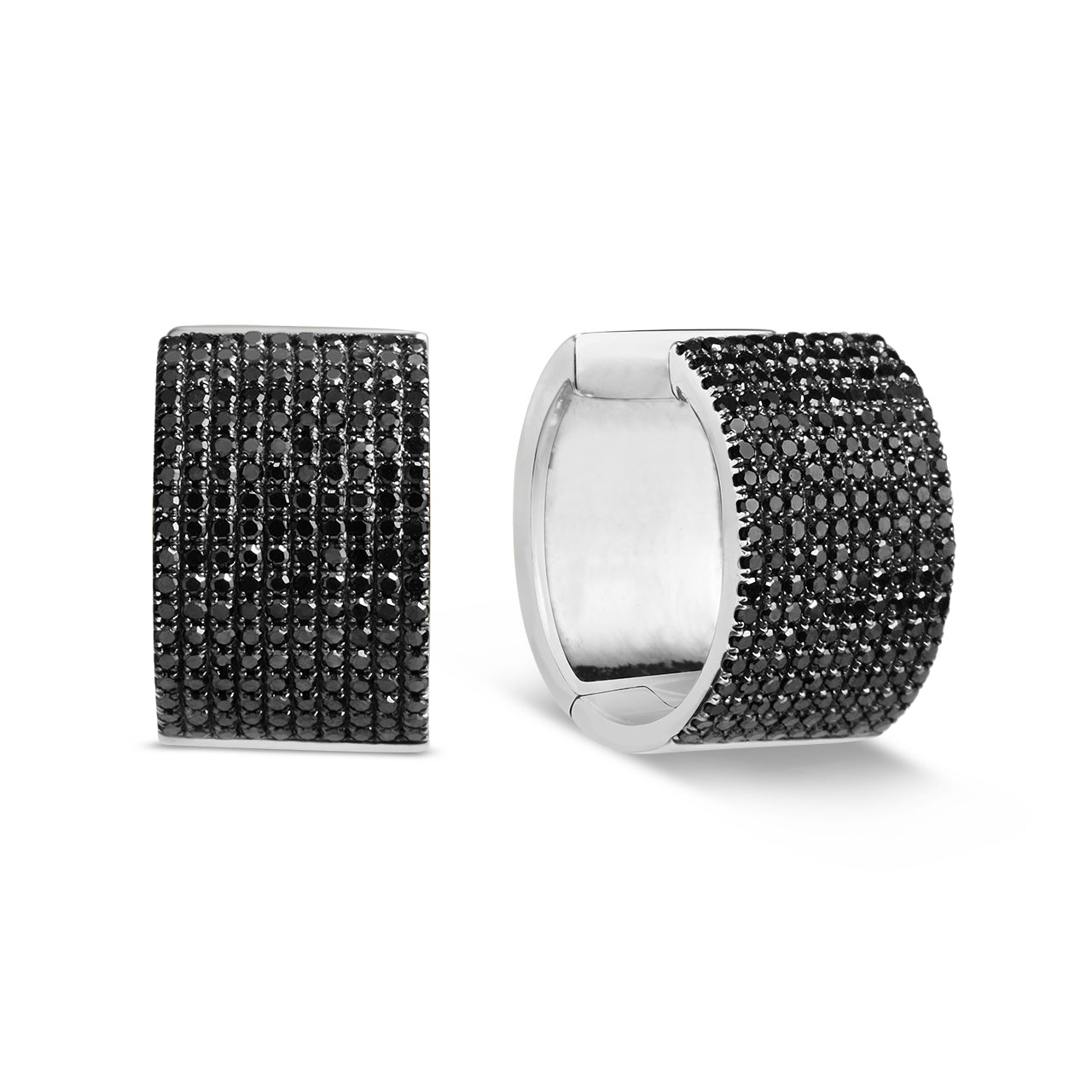 Black Diamond Pave 10 Row Huggie Earring