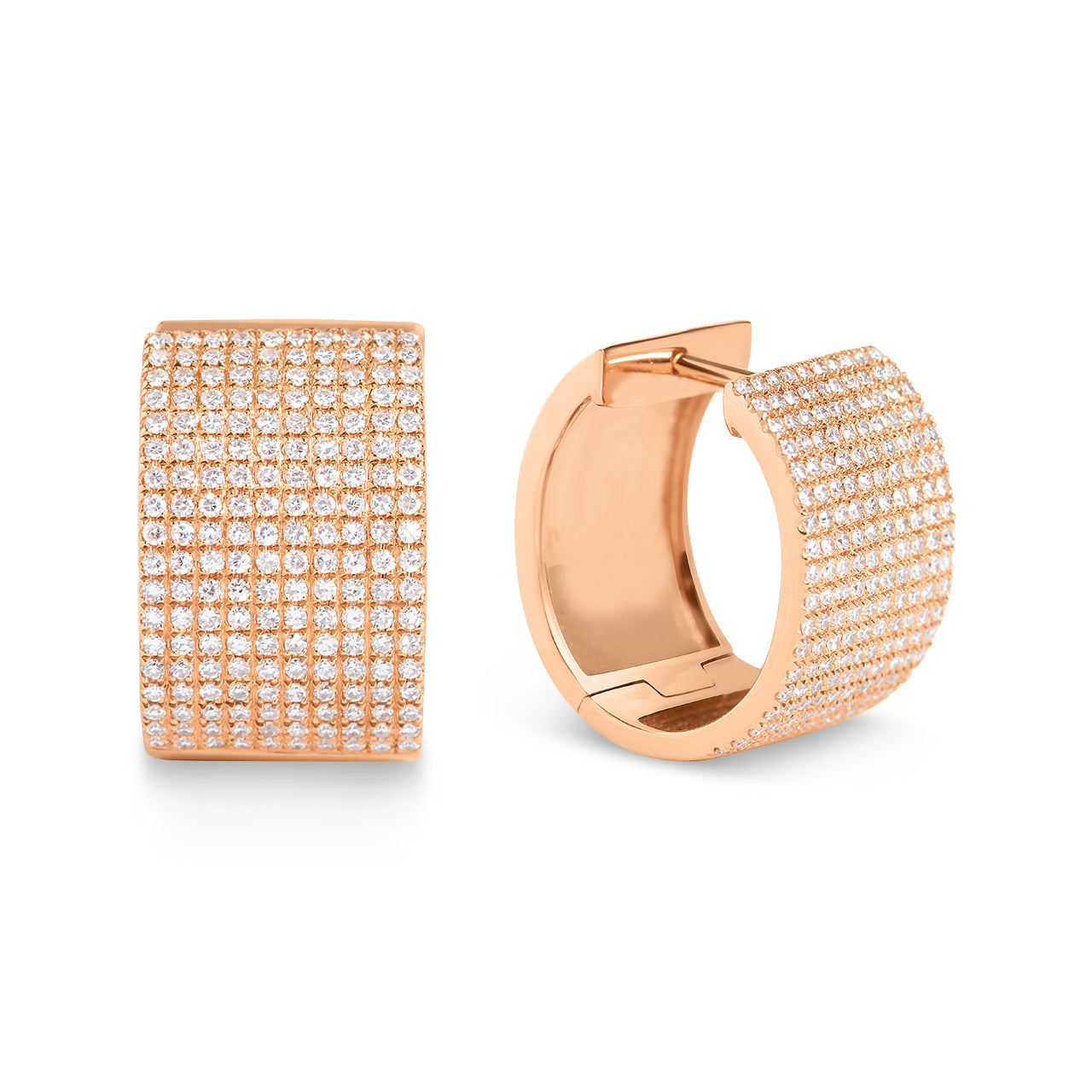 Diamond Pave 10 Row Huggie Hoop Earring