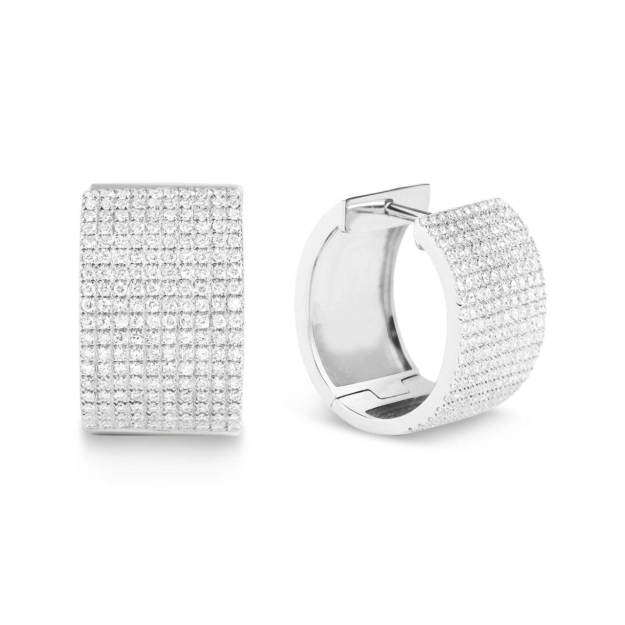 Diamond Pave 10 Row Huggie Hoop Earring
