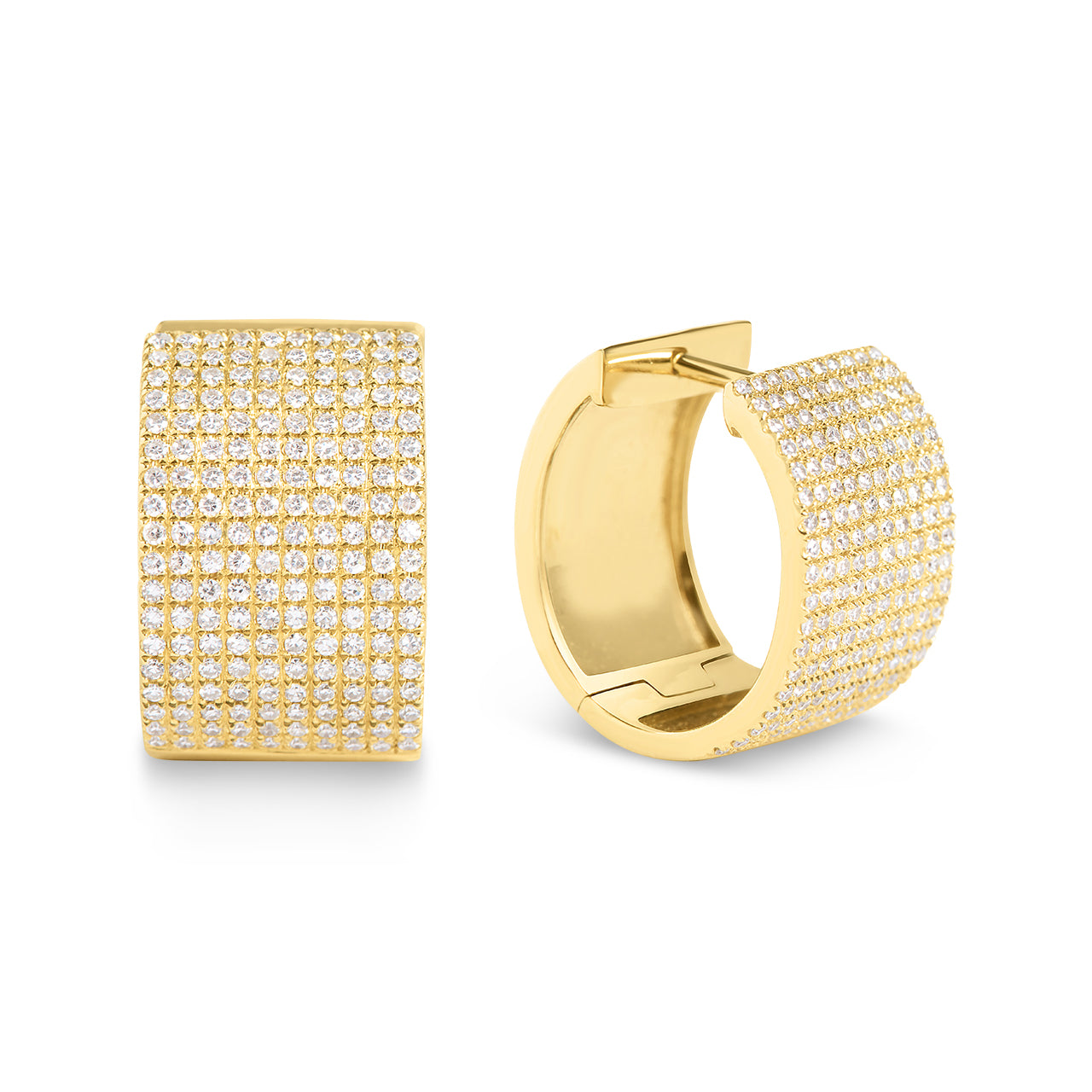 Diamond Pave 10 Row Huggie Hoop Earring