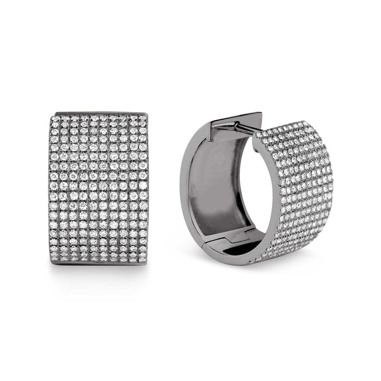 Diamond Pave 10 Row Huggie Hoop Earring
