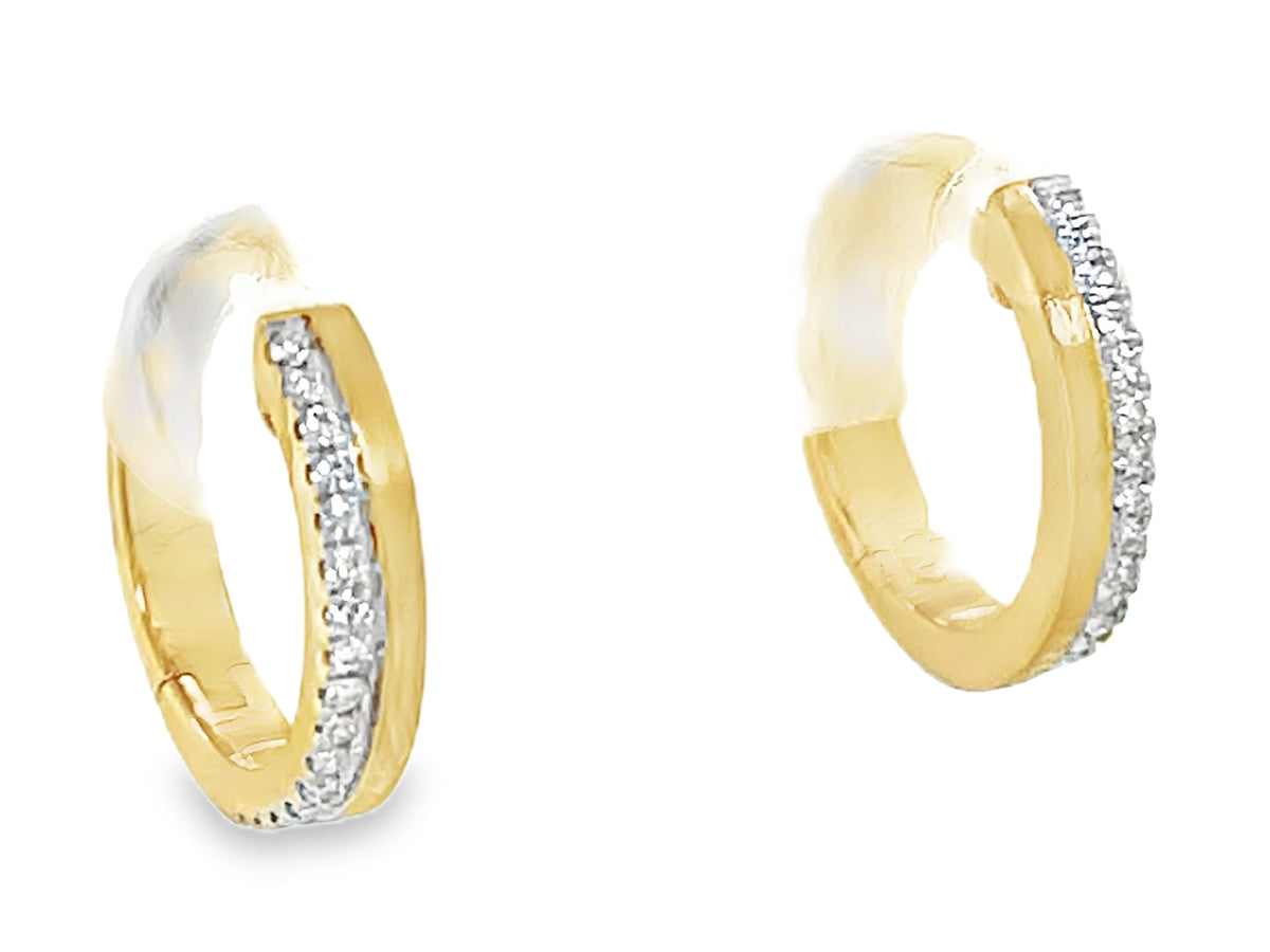 DIAMOND OFFSET HUGGY EARRING, 12MM, SATIN FINISH