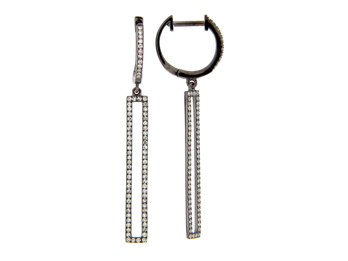 DIAMOND RECTANGLE EARRING, 14K BLACK FINISH (N)