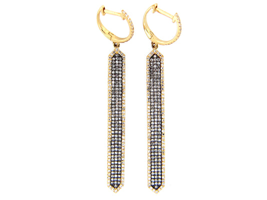 DIAMOND EARRING, 14K YELLOW GOLD, CENTER DIAMONDS BLACK FINISH, (N)