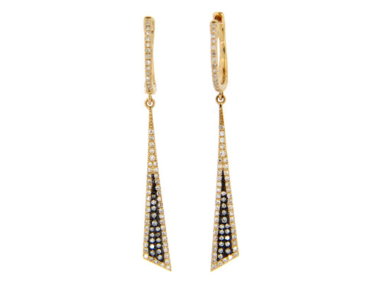 DIAMOND EARRING, 14K YELLOW GOLD, CENTER DIAMONDS BLACK FINISH, (N)